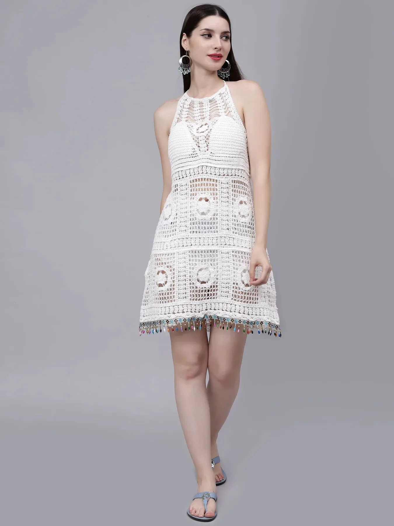 Crochet Halter Backless Dress - Image 11