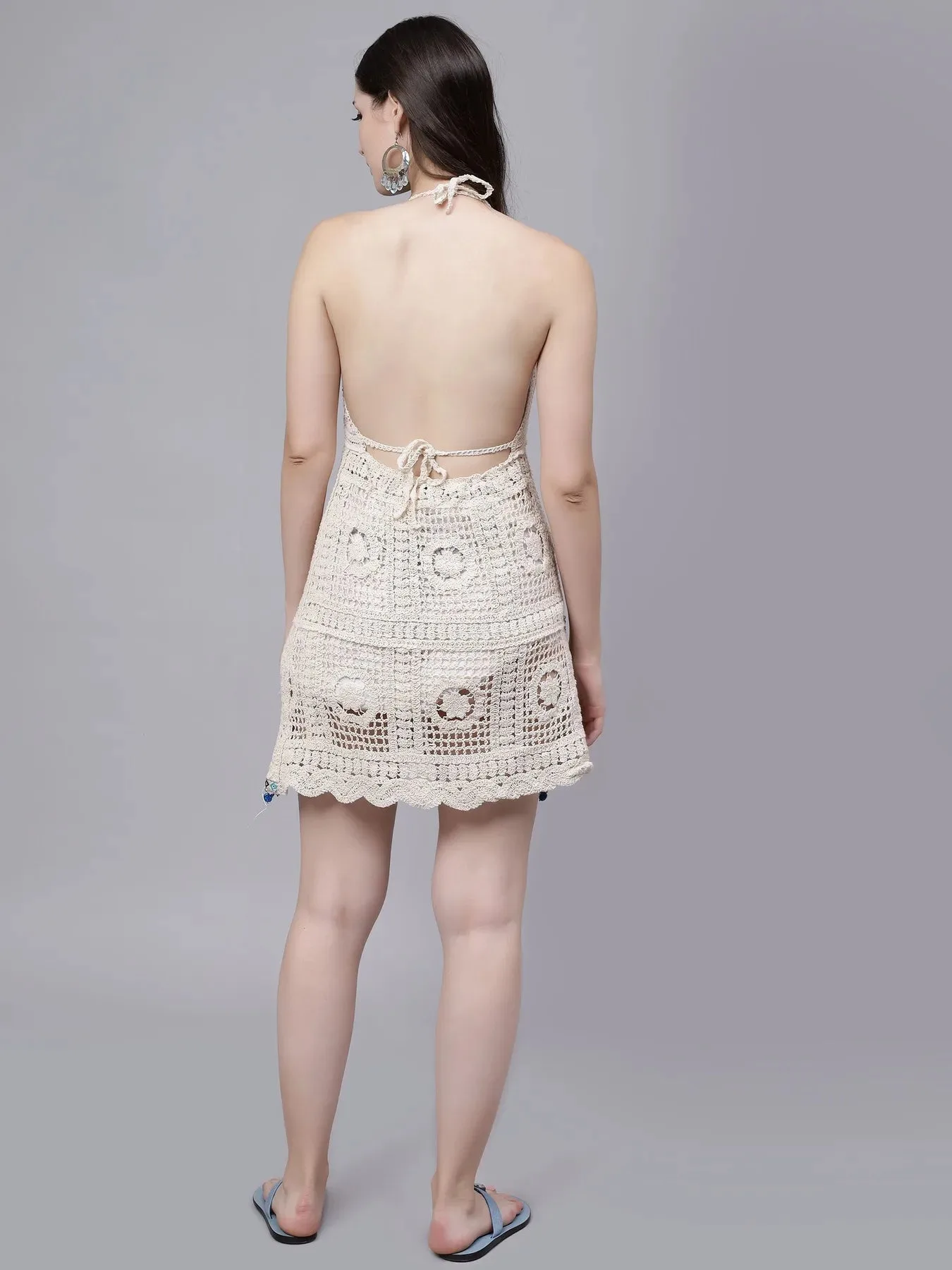 Crochet Halter Backless Dress - Image 5