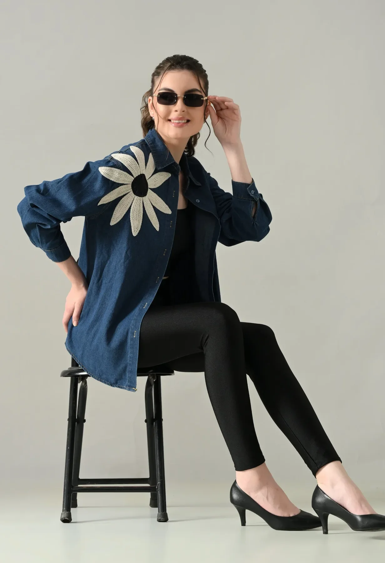 Embroidered Denim Blossom Shirt - Image 7