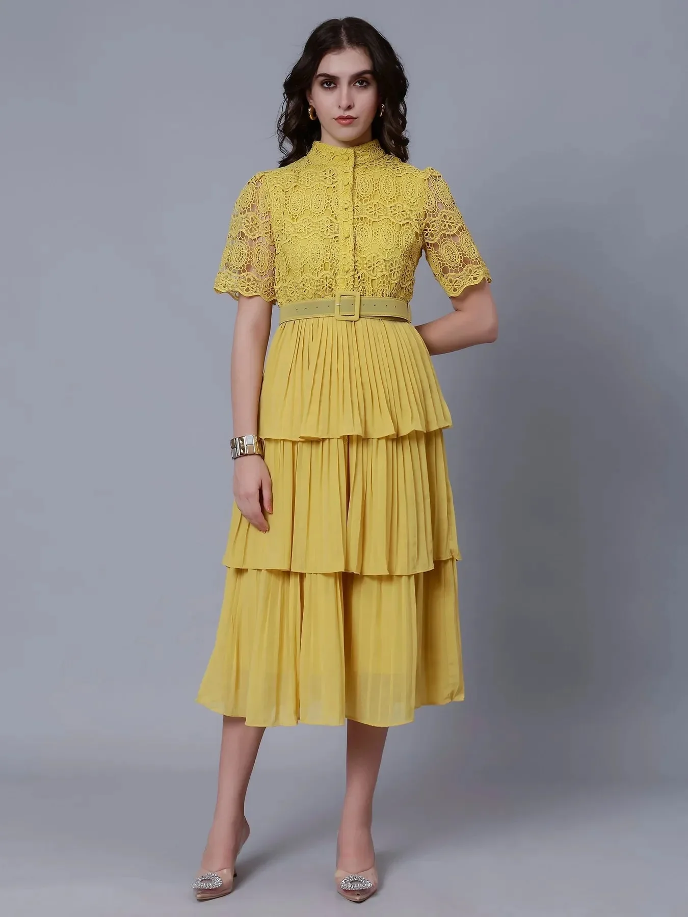 Lace Patchwork Pleated Dress - Image 11
