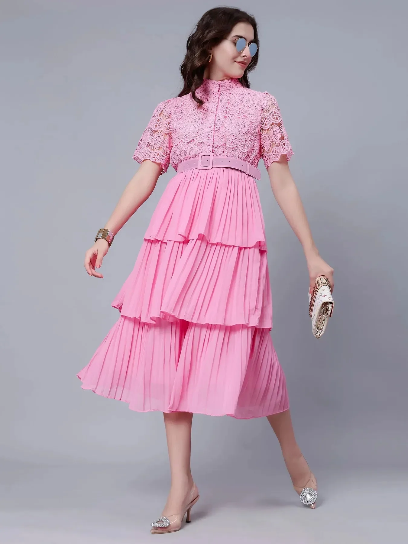Lace Patchwork Pleated Dress - Image 14