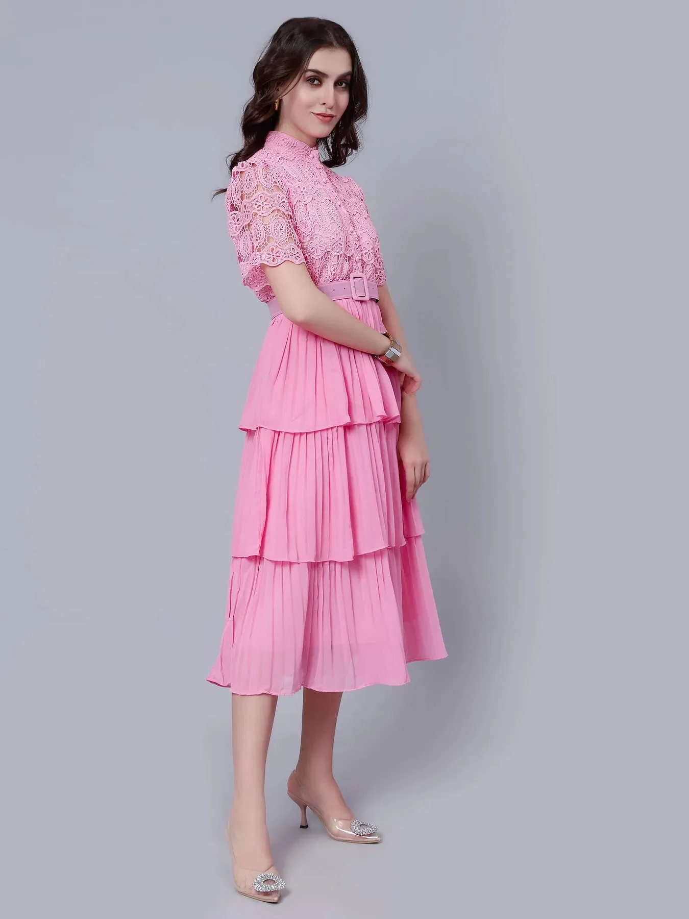 Lace Patchwork Pleated Dress - Image 15