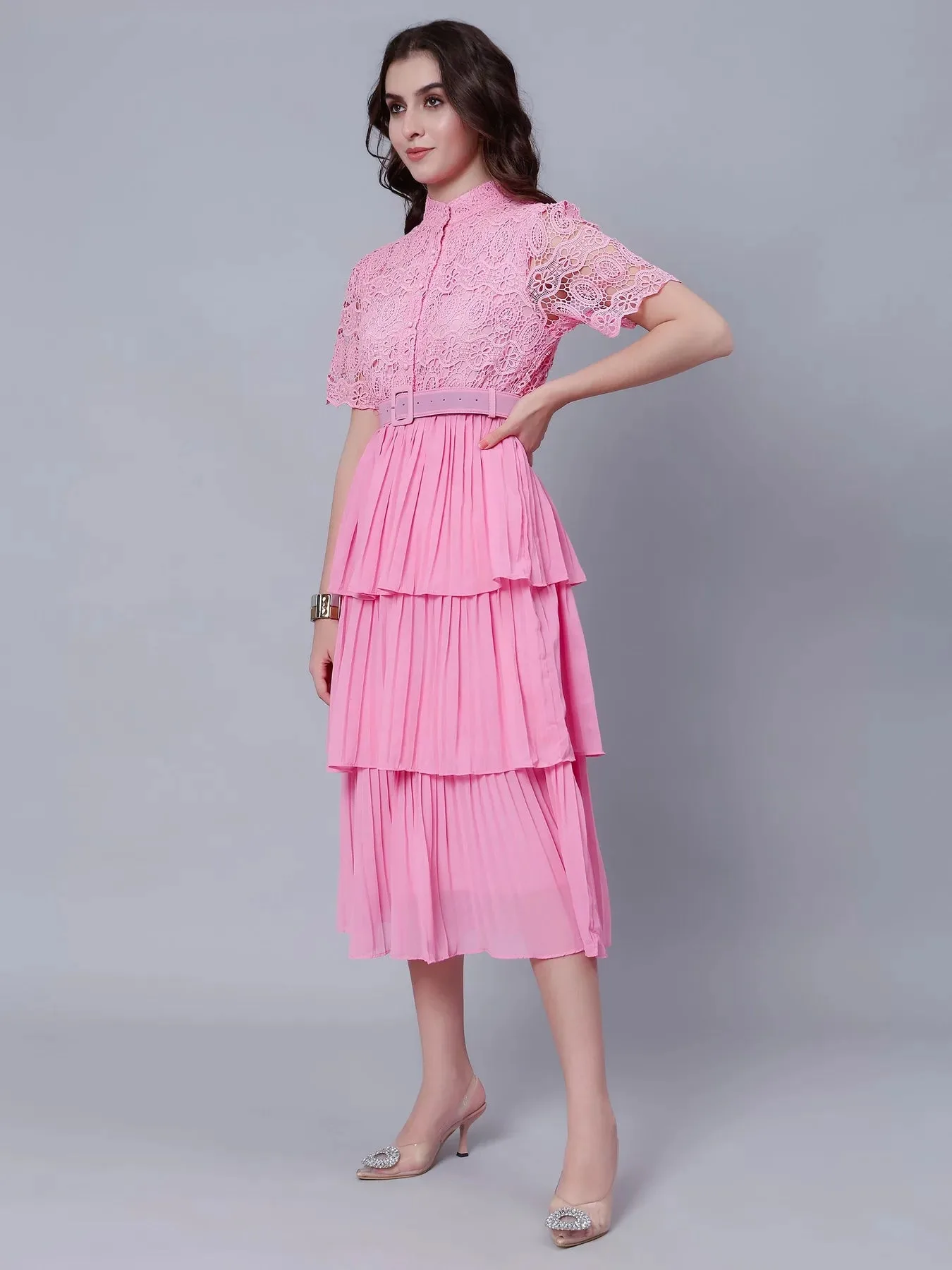 Lace Patchwork Pleated Dress - Image 16