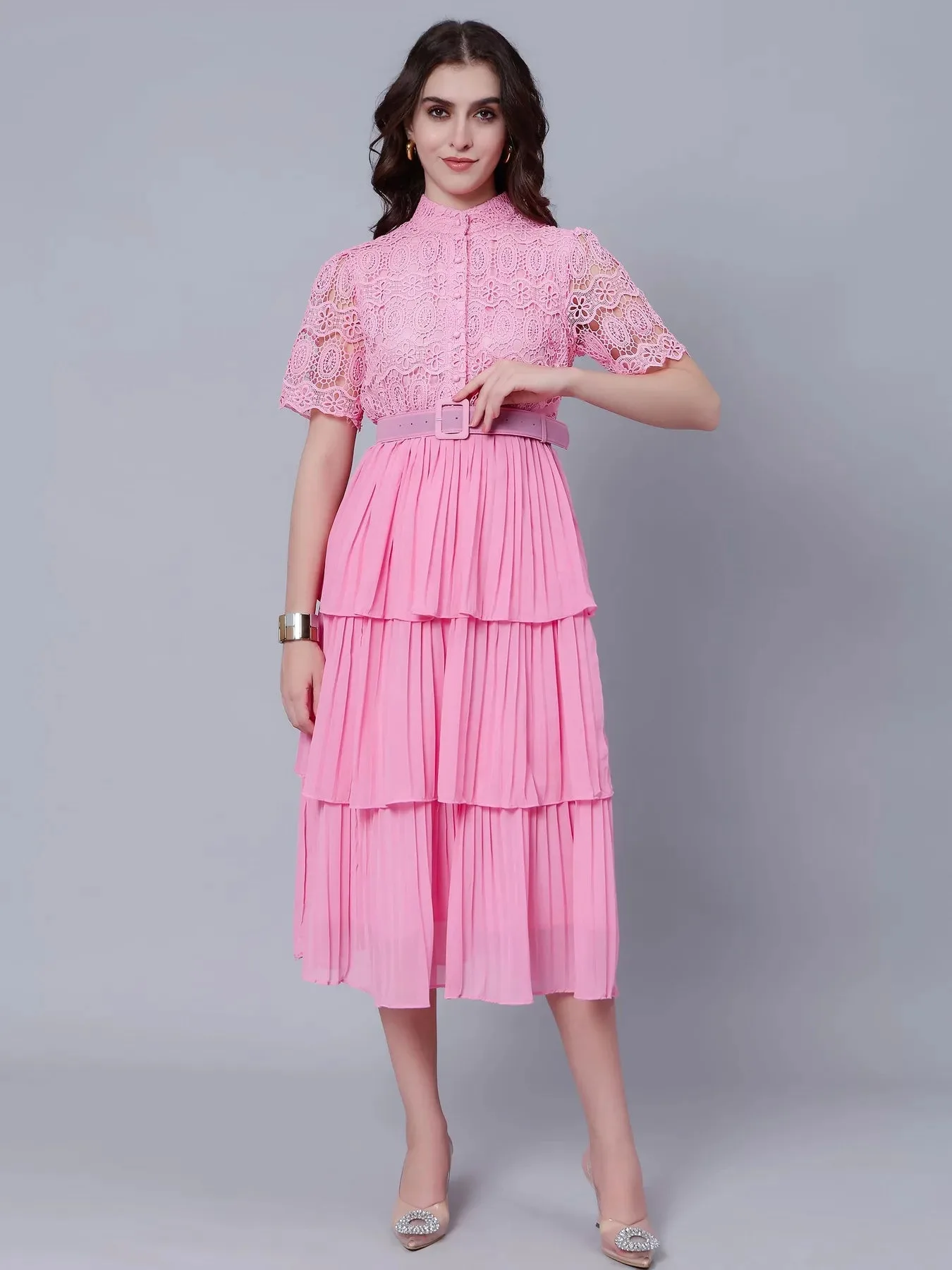 Lace Patchwork Pleated Dress - Image 17