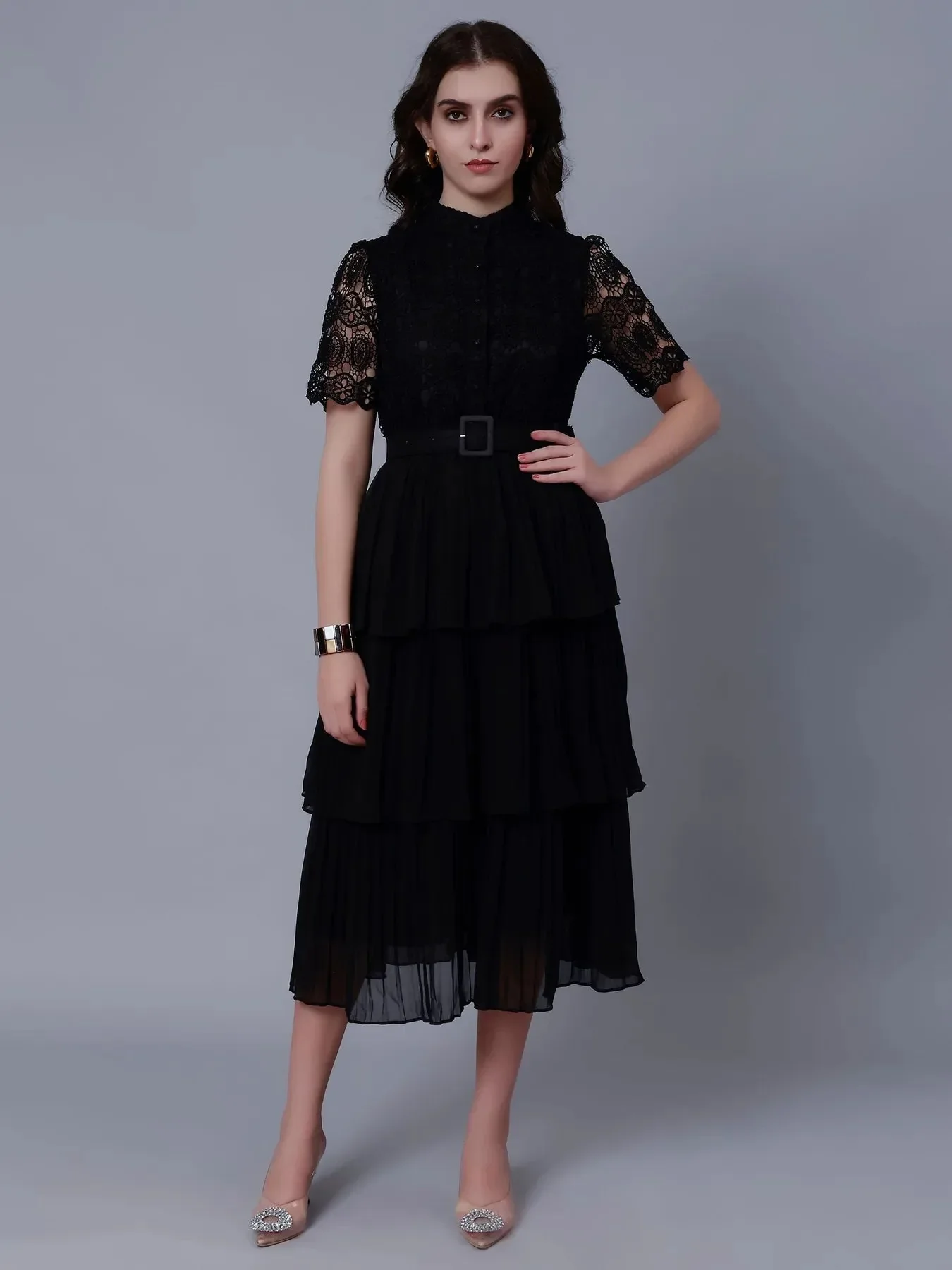 Lace Patchwork Pleated Dress - Image 19