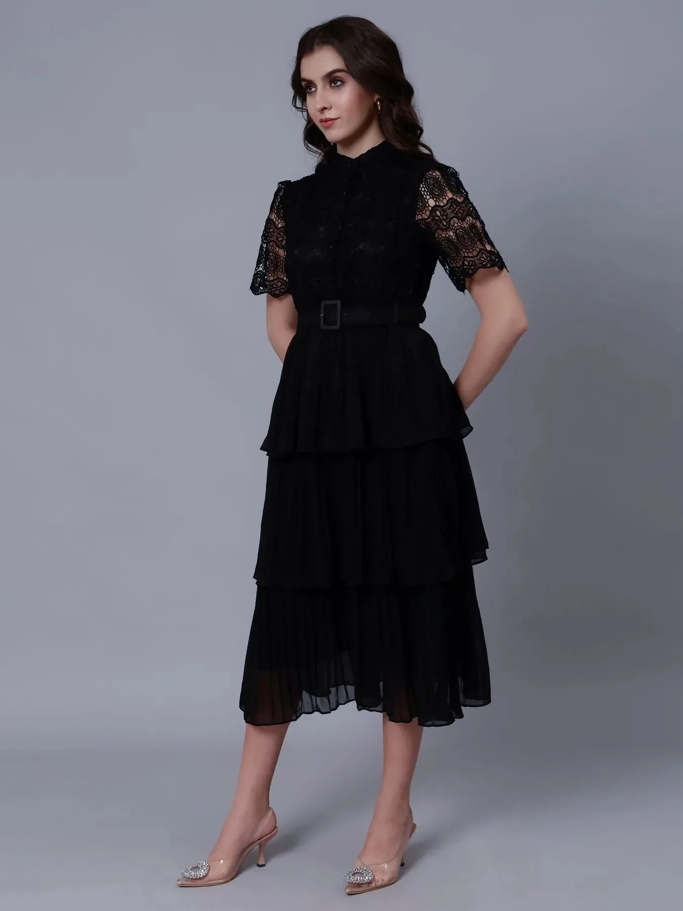Lace Patchwork Pleated Dress - Image 20