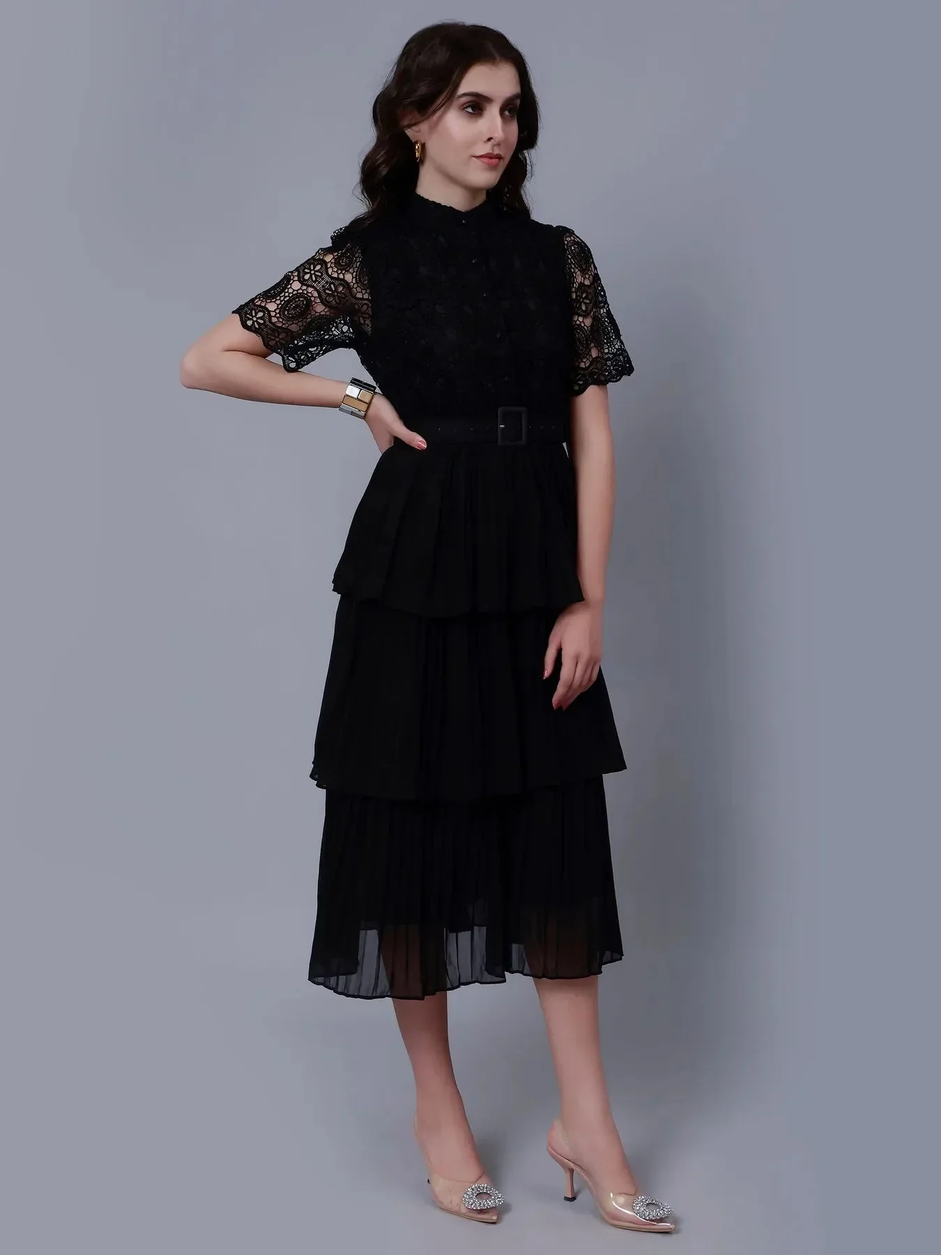 Lace Patchwork Pleated Dress - Image 22