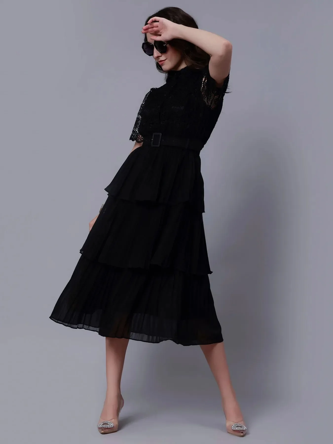 Lace Patchwork Pleated Dress - Image 23