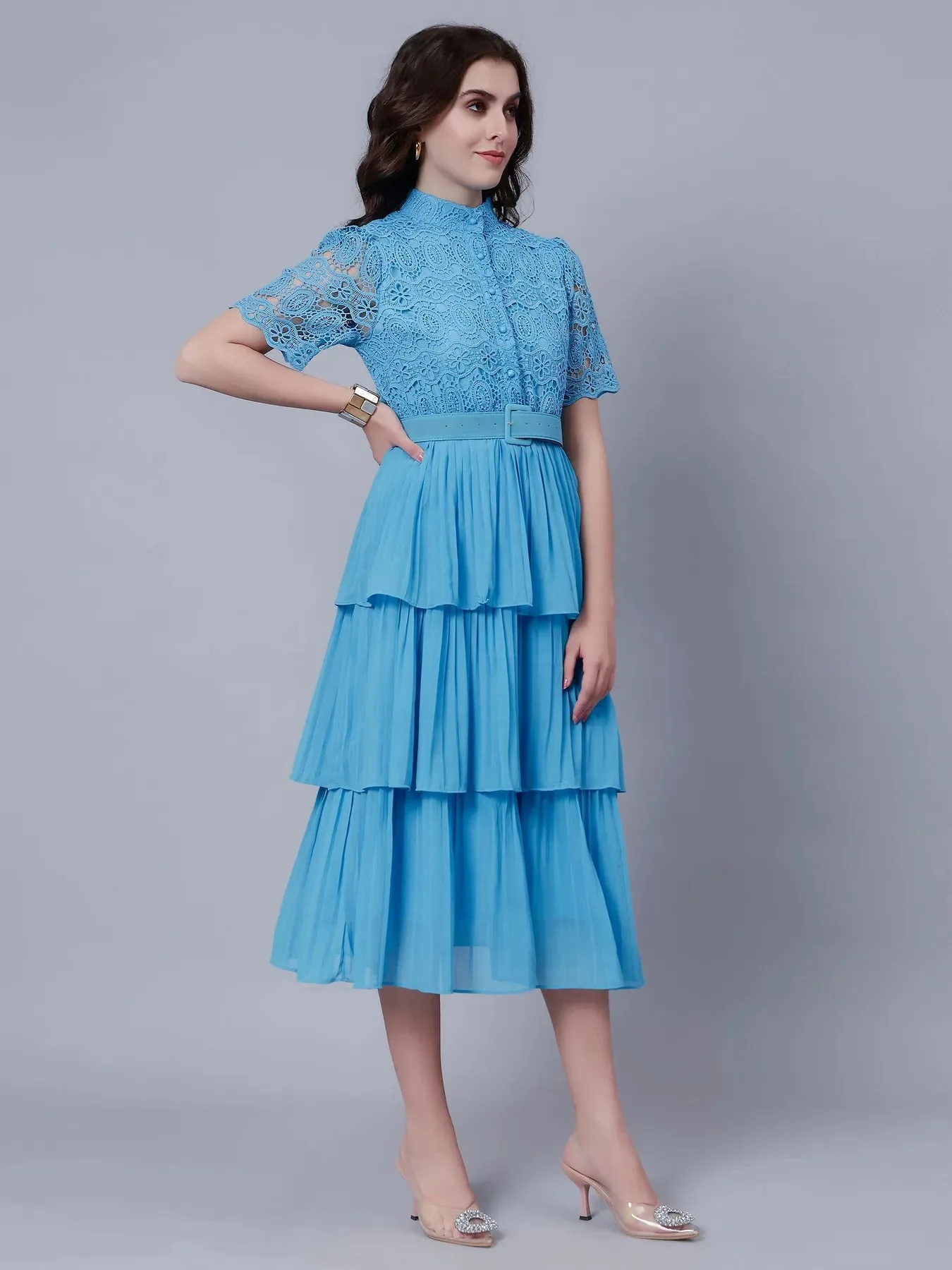 Lace Patchwork Pleated Dress - Image 29
