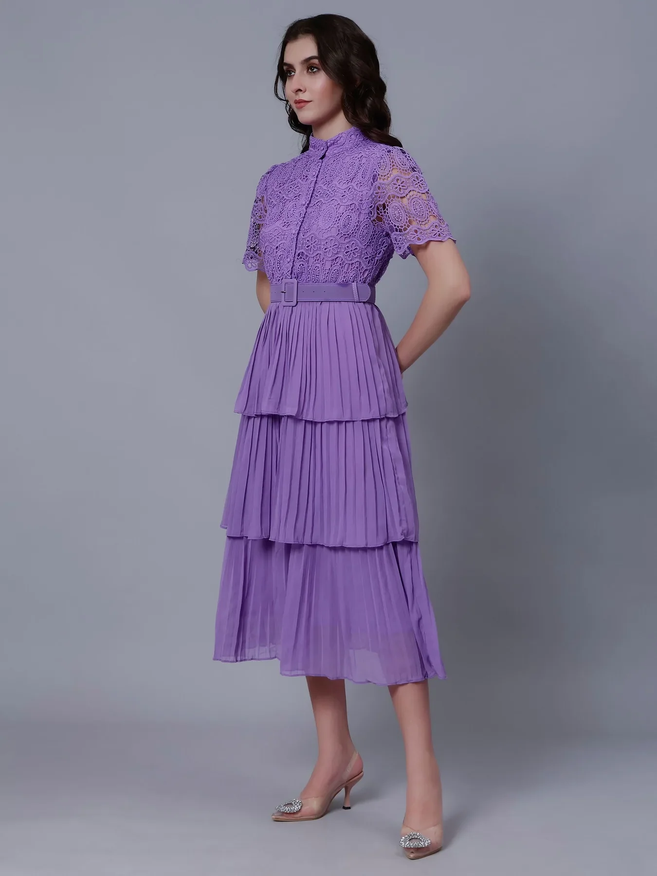 Lace Patchwork Pleated Dress - Image 3