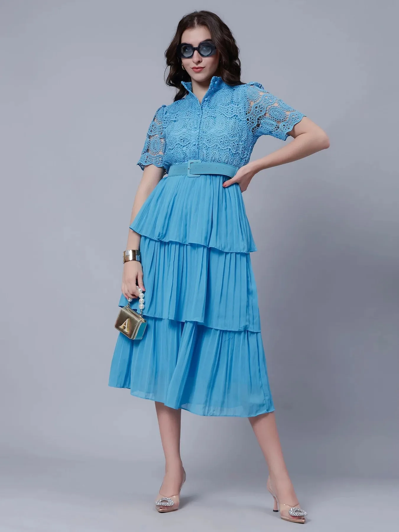 Lace Patchwork Pleated Dress - Image 30