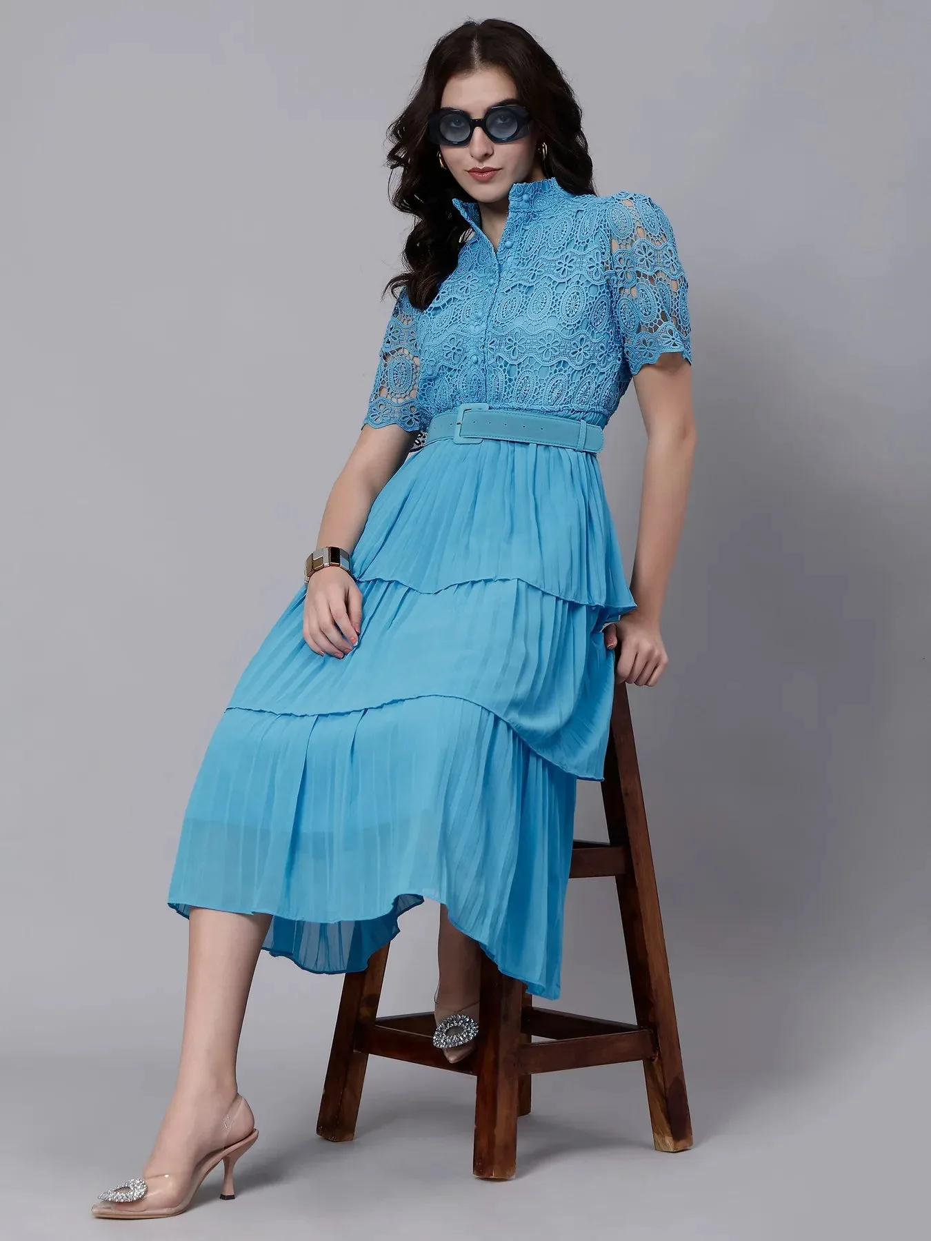 Lace Patchwork Pleated Dress - Image 31