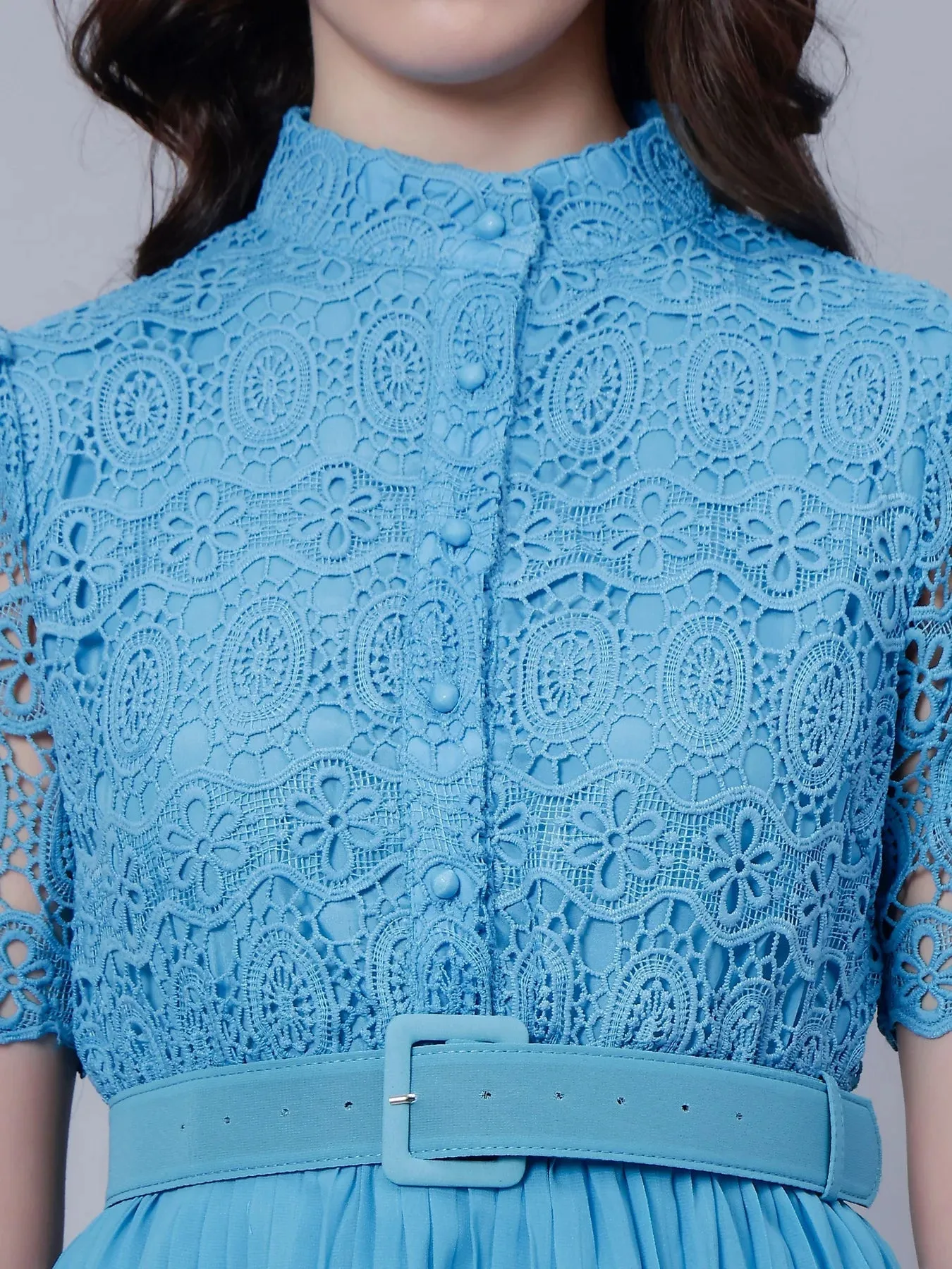 Lace Patchwork Pleated Dress - Image 32