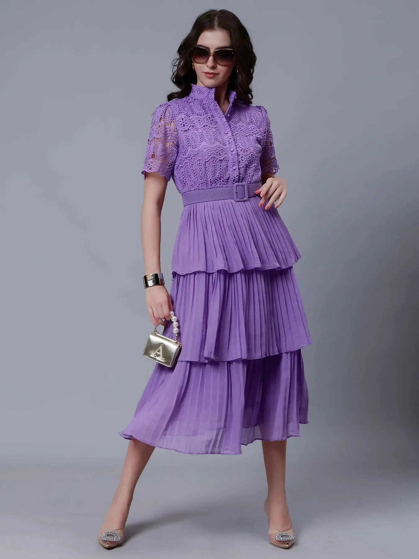 Lace Patchwork Pleated Dress - Image 33