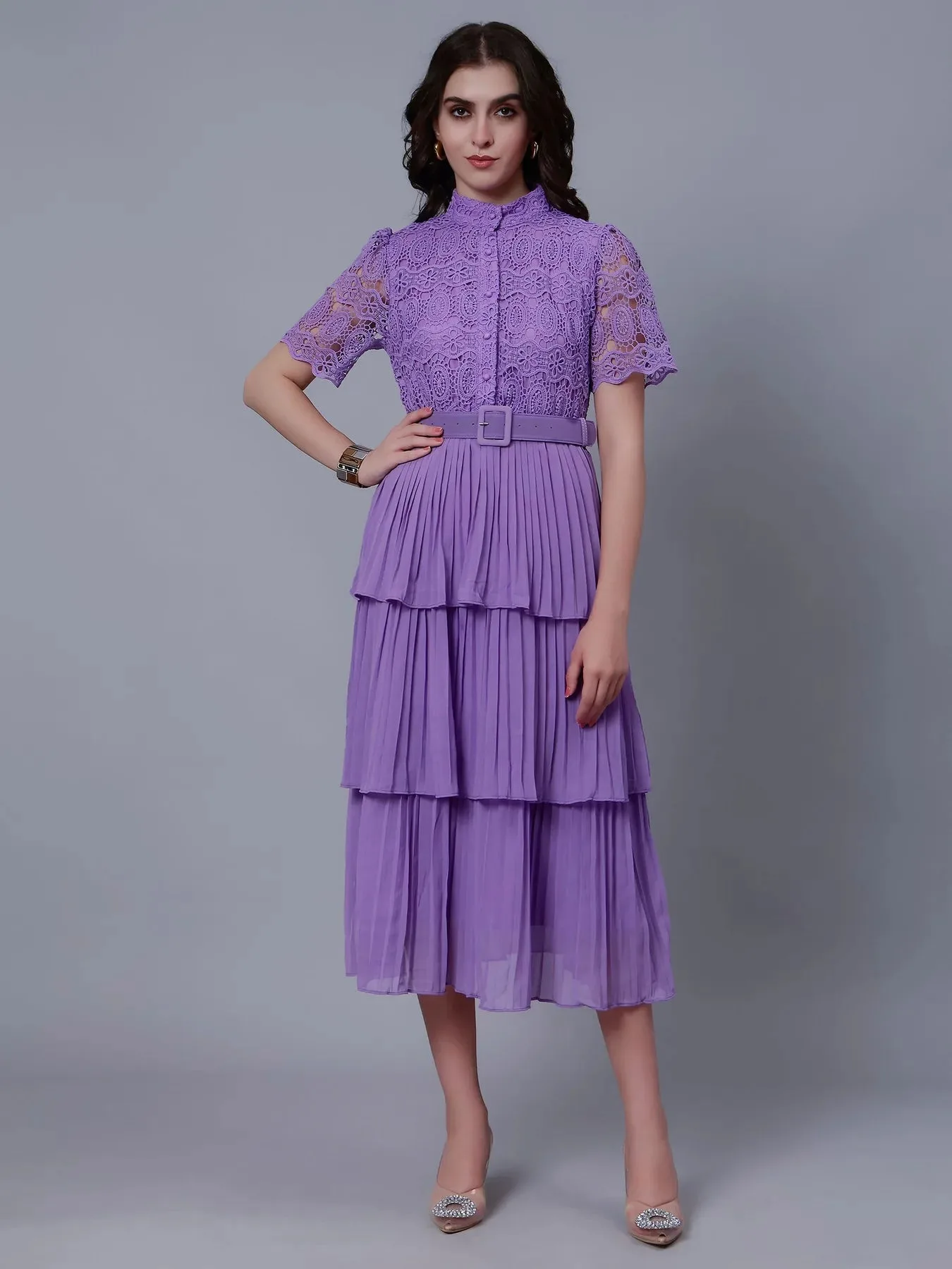 Lace Patchwork Pleated Dress - Image 34