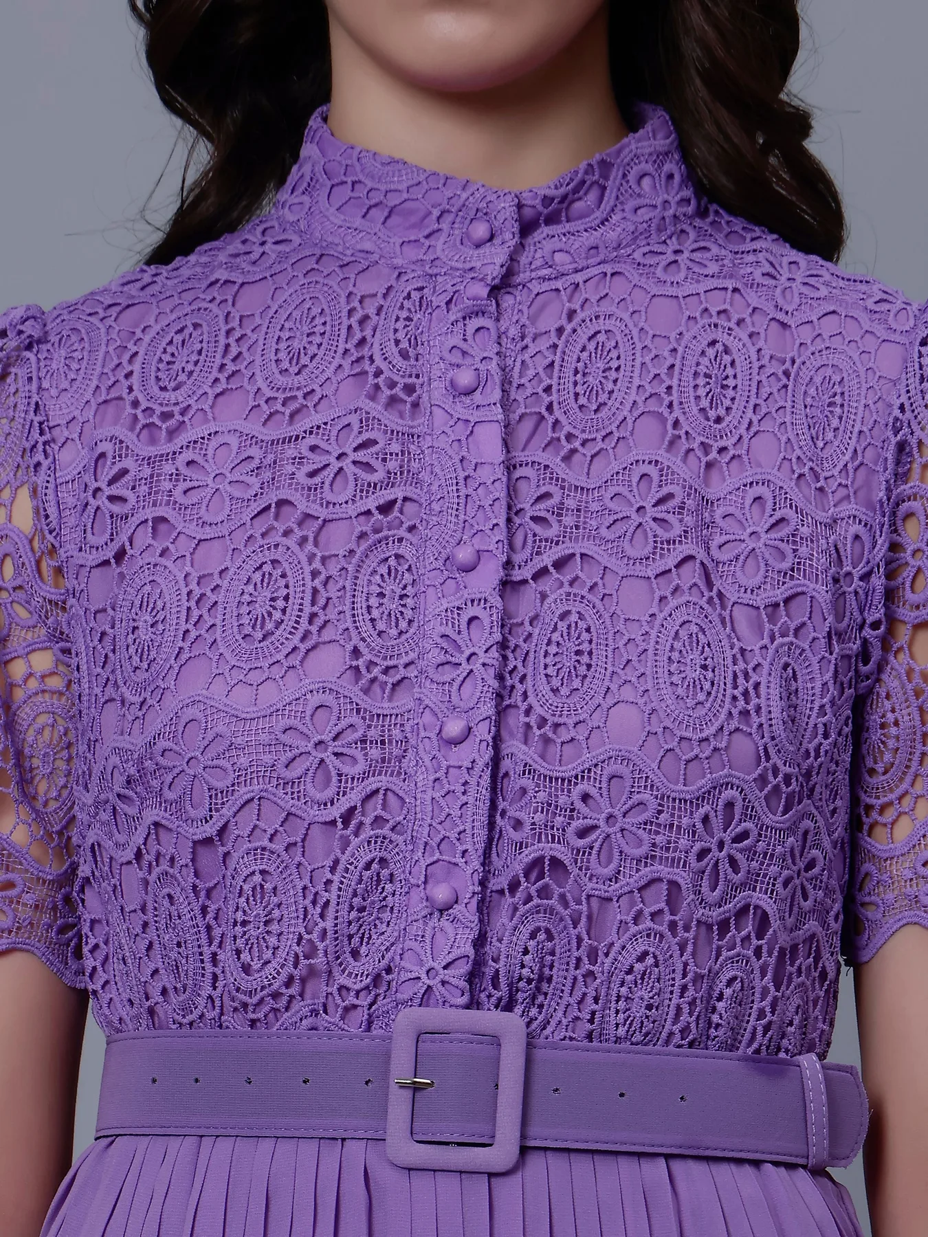 Lace Patchwork Pleated Dress - Image 4