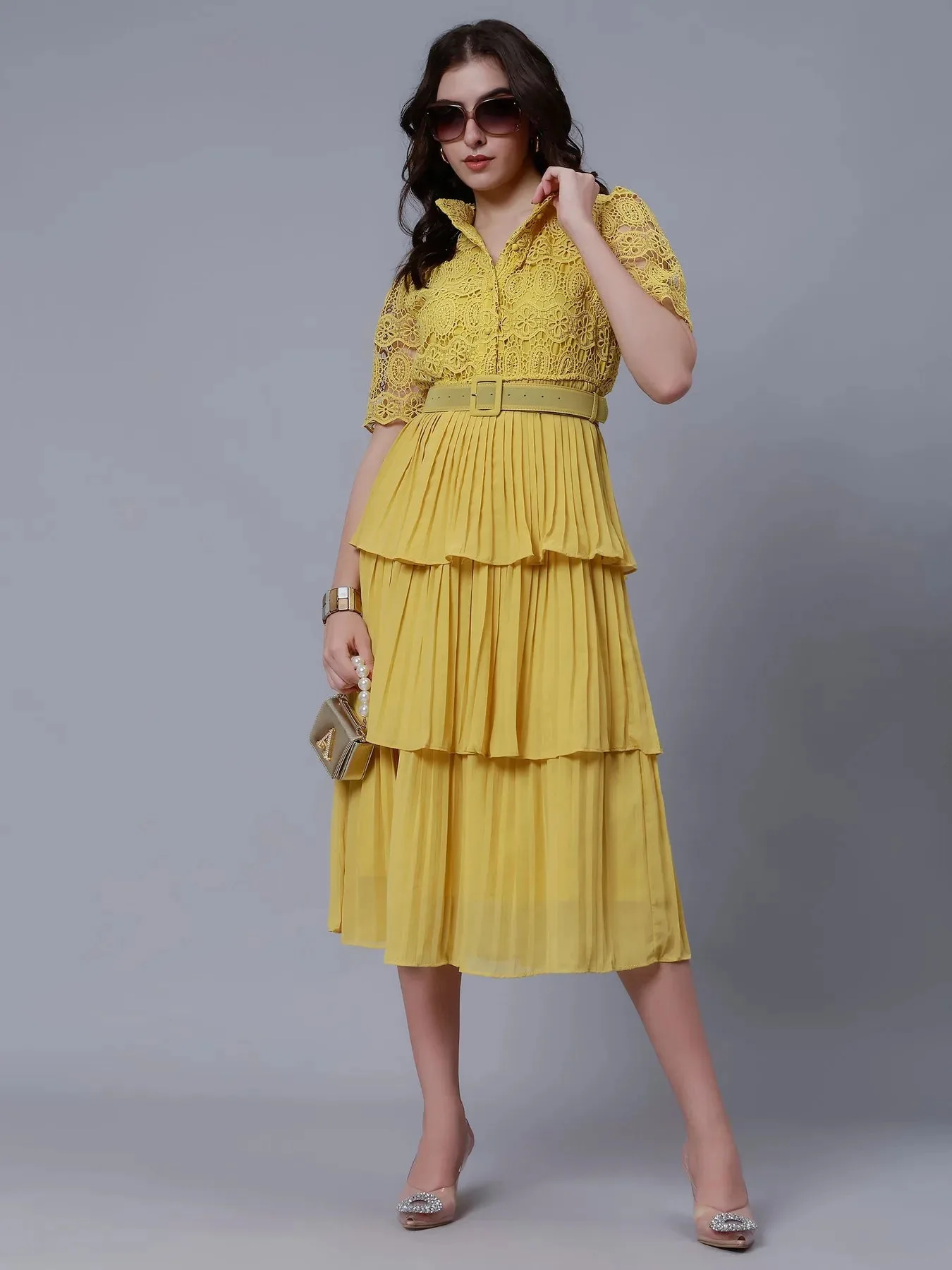 Lace Patchwork Pleated Dress - Image 7