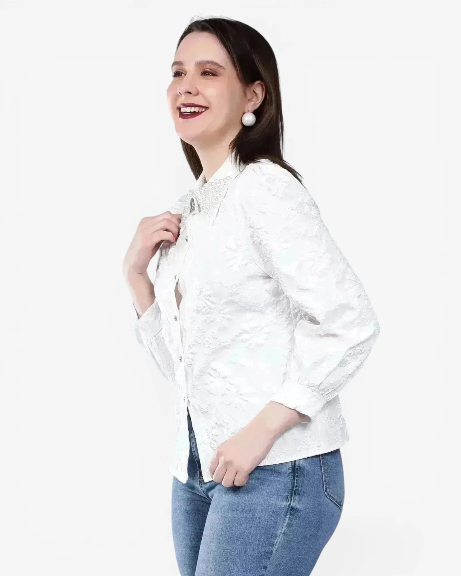 Pearl Beading Jacquard Shirt - Image 13