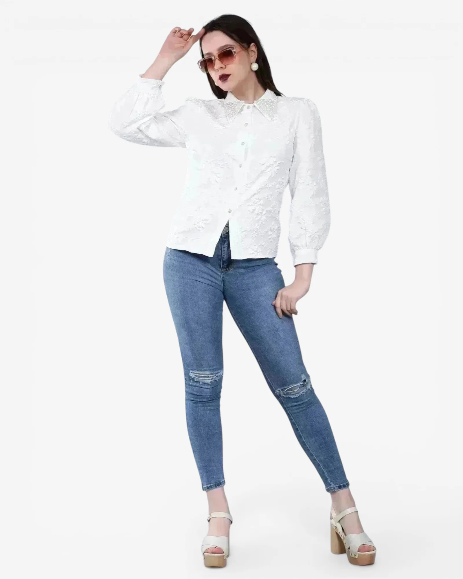 Pearl Beading Jacquard Shirt - Image 6