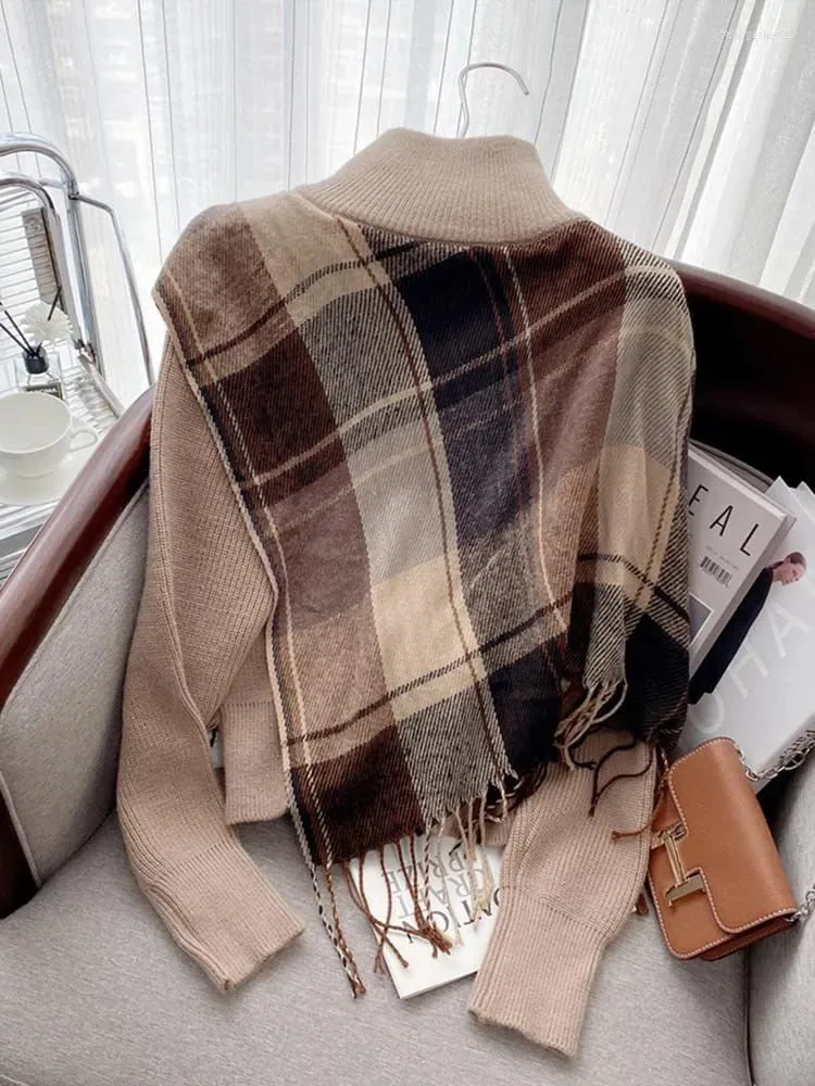 Plaid Cape Knitted Cardigan - Image 7